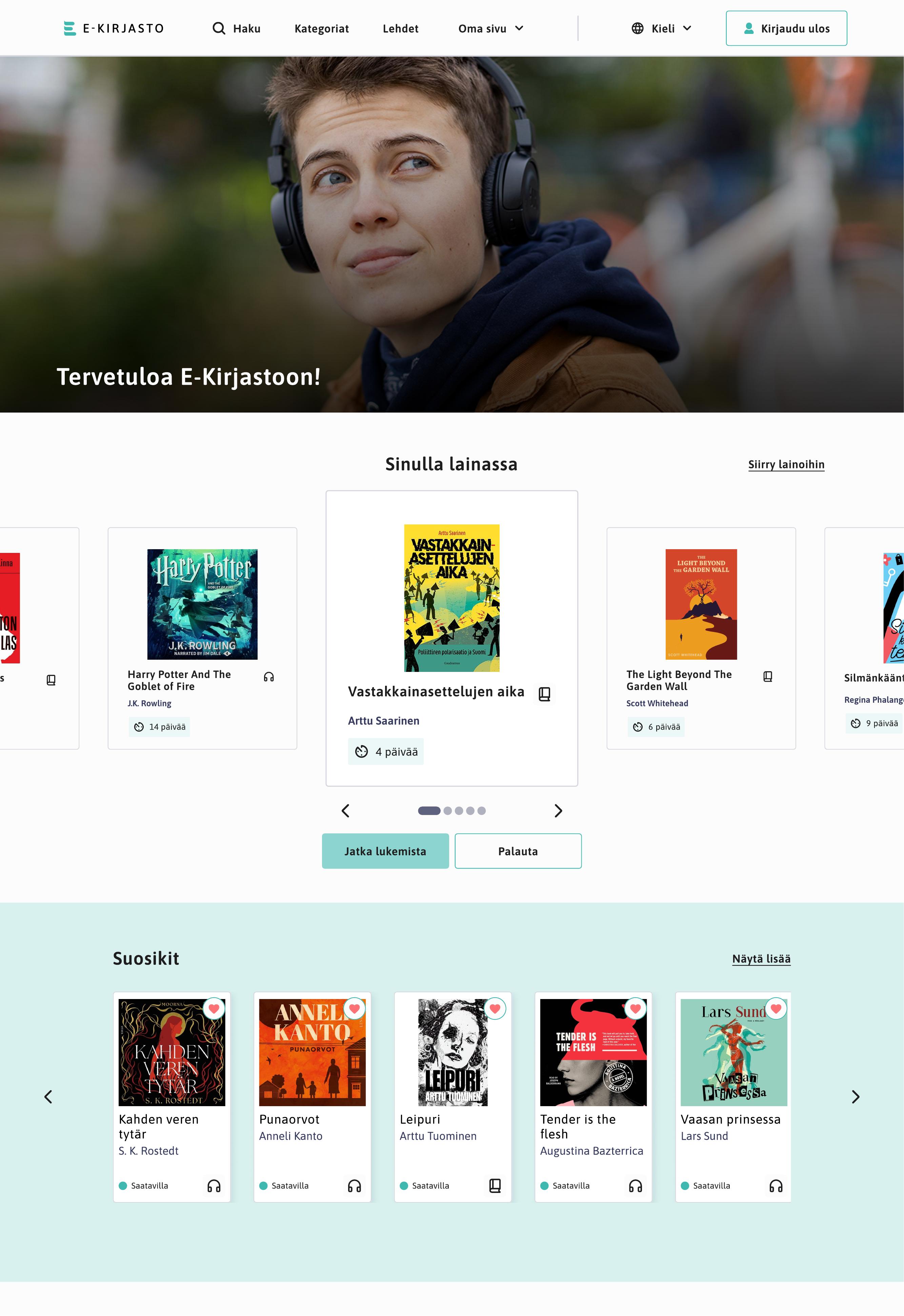 Final design of the E-Library home / front page